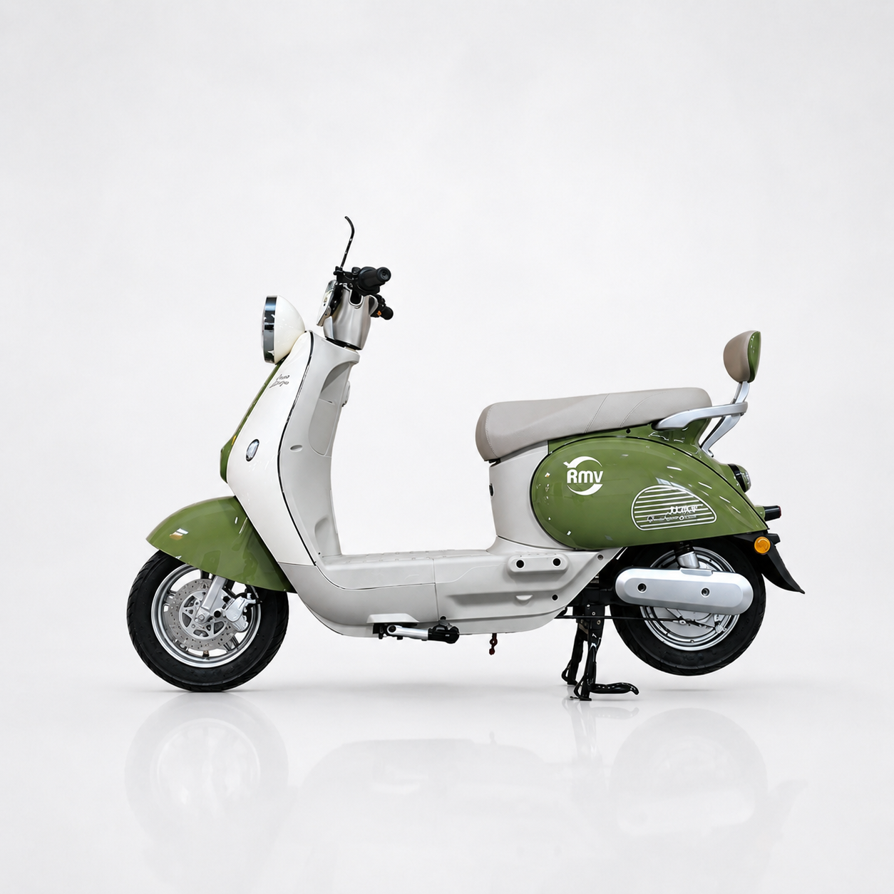 Green motorcycle-style electric vehicle product image