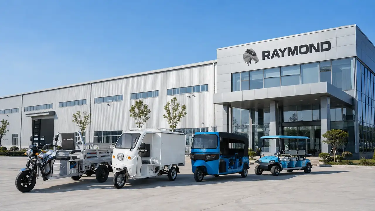 Raymon electric vehicle factory exterior with vehicles